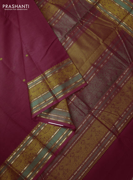 Kanchi cotton saree red with thread woven buttas and long thread woven border