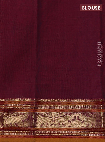 Kanchi cotton saree maroon and mustard yellow with allover thread checks & buttas and zari woven border