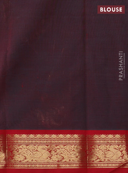 Kanchi cotton saree dual shade of maroon and red with allover zari checks & buttas and zari woven border
