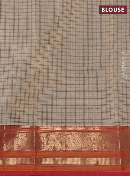 Kanchi cotton saree sandal and red with allover thread checks & buttas and zari woven border