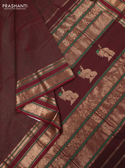 Kanchi cotton saree coffee brown with allover zari weaves pattern and zari woven border
