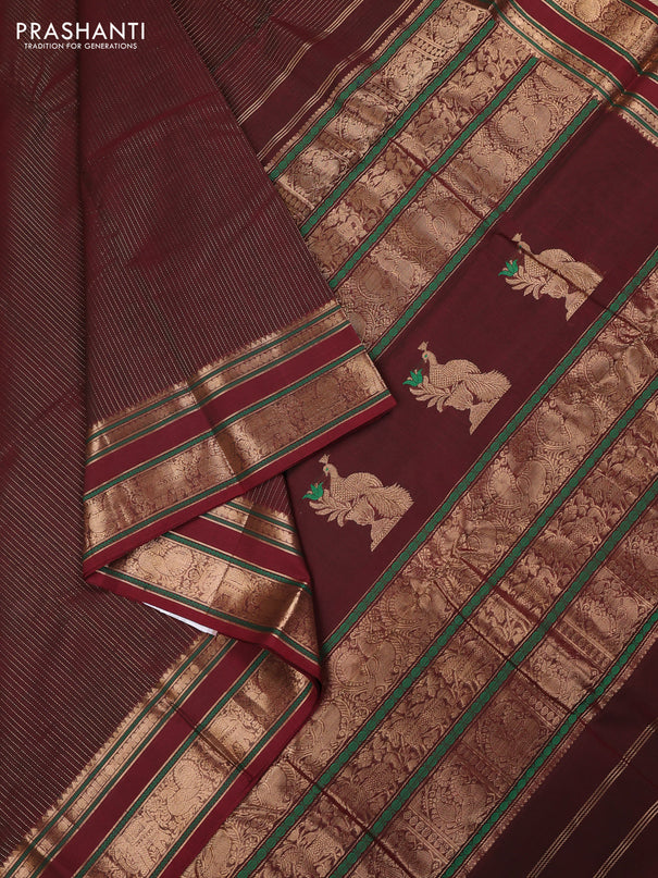 Kanchi cotton saree coffee brown with allover zari weaves pattern and zari woven border