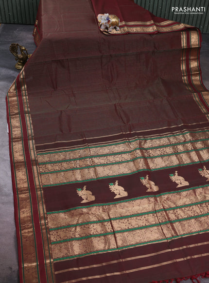 Kanchi cotton saree coffee brown with allover zari weaves pattern and zari woven border