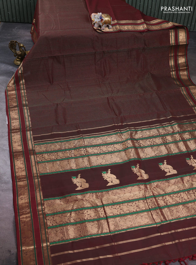 Kanchi cotton saree coffee brown with allover zari weaves pattern and zari woven border