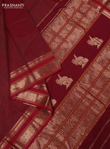 Kanchi cotton saree maroon with allover zari weaves pattern and zari woven border