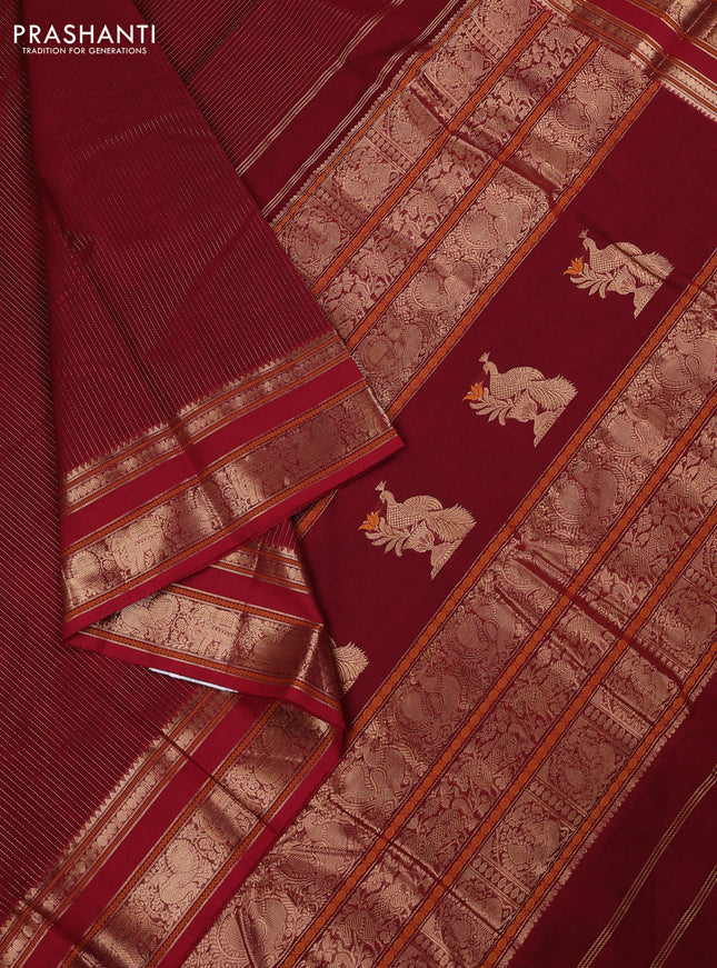 Kanchi cotton saree maroon with allover zari weaves pattern and zari woven border