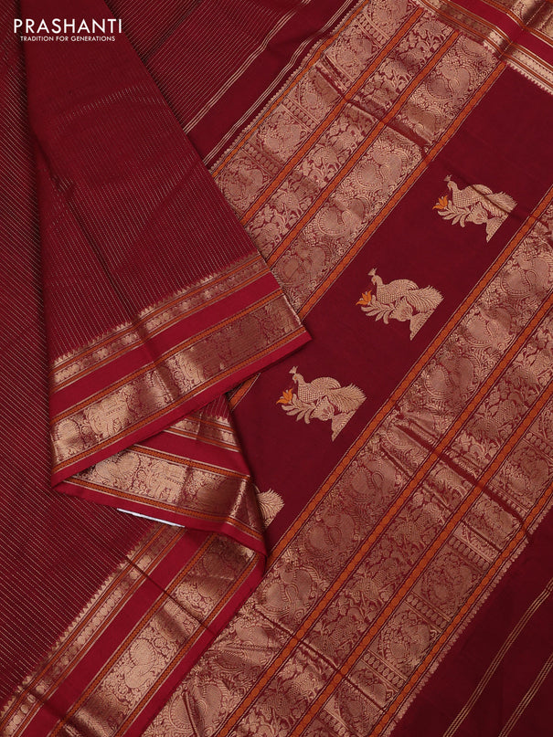 Kanchi cotton saree maroon with allover zari weaves pattern and zari woven border