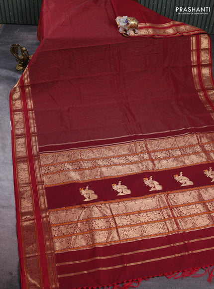 Kanchi cotton saree maroon with allover zari weaves pattern and zari woven border