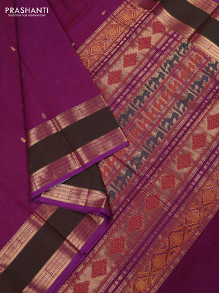 Kanchi cotton saree purple and mathulir green with zari woven buttas and long rettapet zari woven border