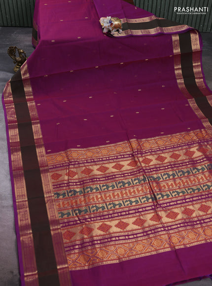 Kanchi cotton saree purple and mathulir green with zari woven buttas and long rettapet zari woven border