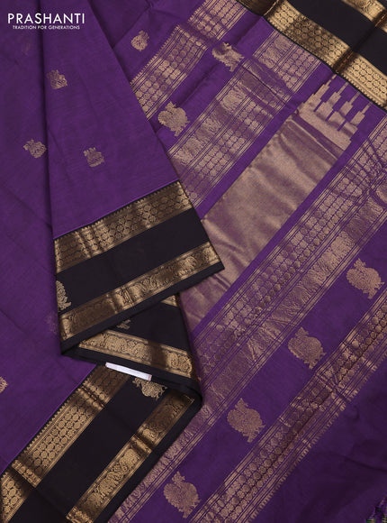 Kanchi cotton saree violet and dark coffee brown with zari woven buttas and rettapet zari woven butta border