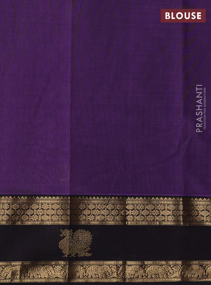 Kanchi cotton saree violet and dark coffee brown with zari woven buttas and rettapet zari woven butta border