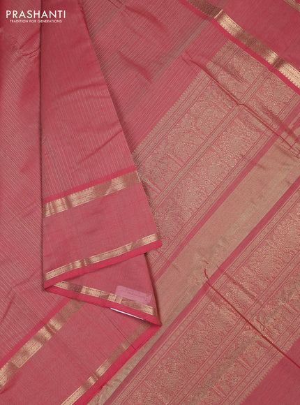 Kanchi cotton saree pink shade with allover zari stripe pattern and rettapet zari woven border