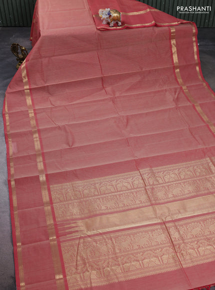 Kanchi cotton saree pink shade with allover zari stripe pattern and rettapet zari woven border