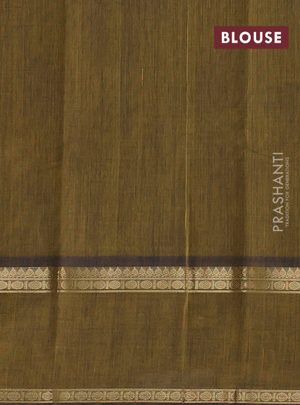 Kanchi cotton saree dark mustard with allover zari stripe pattern and rettapet zari woven border