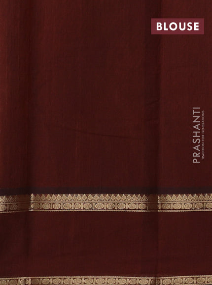 Kanchi cotton saree brown with allover zari stripe pattern and rettapet zari woven border