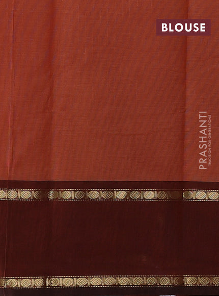 Kanchi cotton saree rust shade and brown with allover zari stripe pattern and rettapet zari woven border