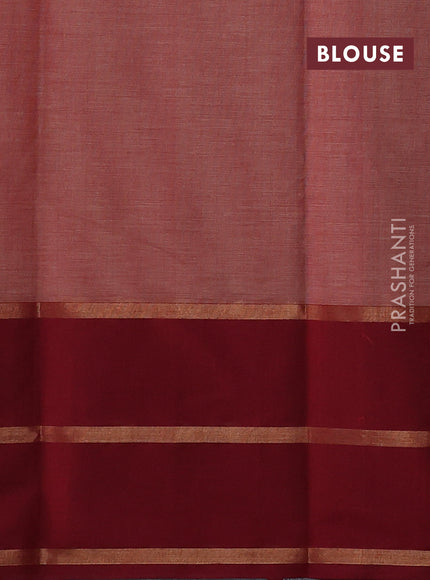 Kanchi cotton saree rust shade and maroon with allover thread woven checked pattern and long zari woven butta border