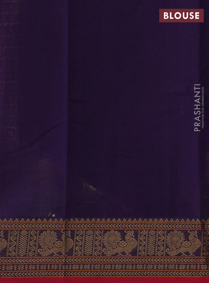 Kanchi cotton saree deep purple and red with allover thread checks & buttas and thread woven border