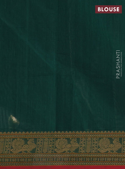 Kanchi cotton saree green and red with allover thread checks & 1000 buttas and thread woven border