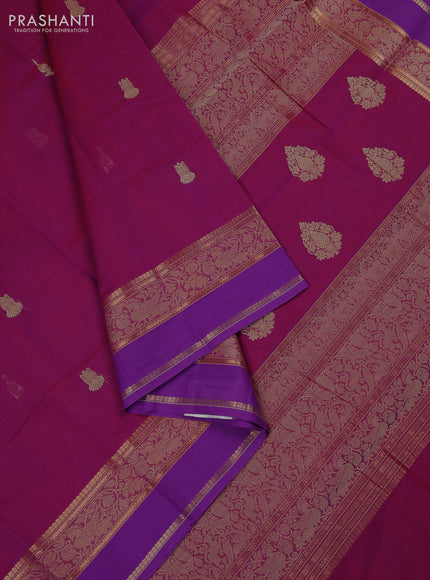 Kanchi cotton saree magenta pink and purple with thread woven buttas and rettapet zari woven border
