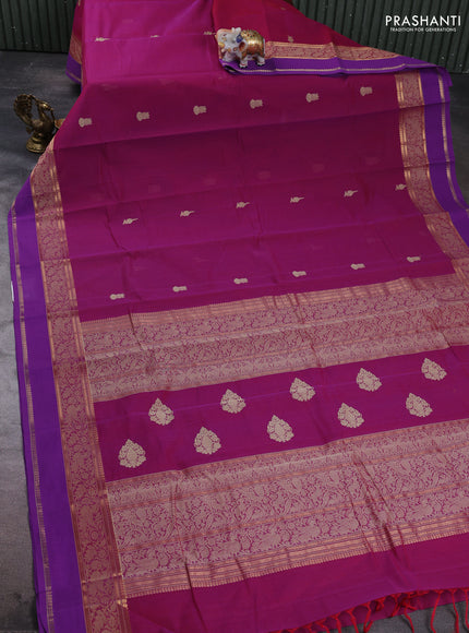 Kanchi cotton saree magenta pink and purple with thread woven buttas and rettapet zari woven border