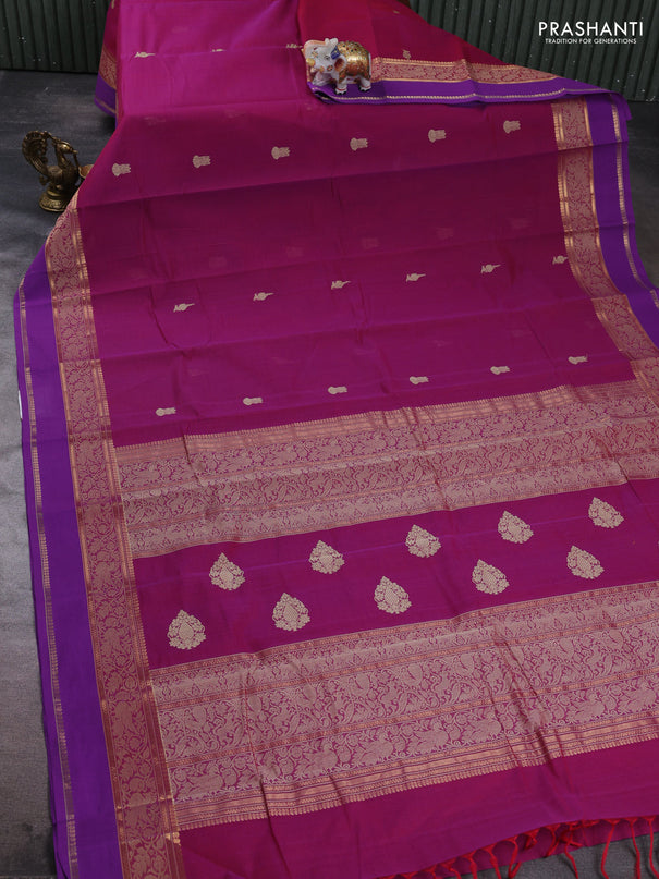 Kanchi cotton saree magenta pink and purple with thread woven buttas and rettapet zari woven border