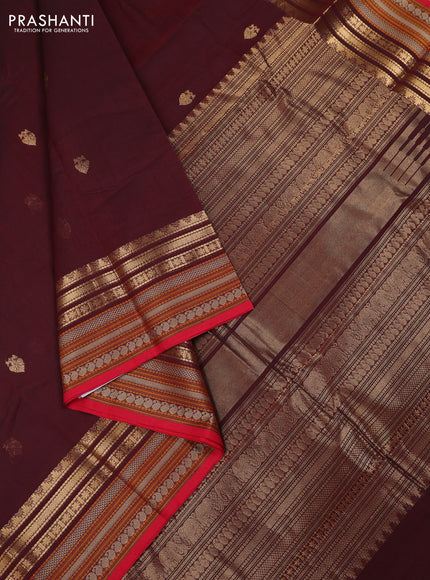 Kanchi cotton saree deep maroon and red with zari woven buttas and thread & zari woven border