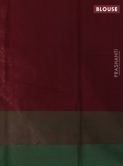 Kanchi cotton saree brown and green with allover vanasingaram thread weaves and temple design simple border