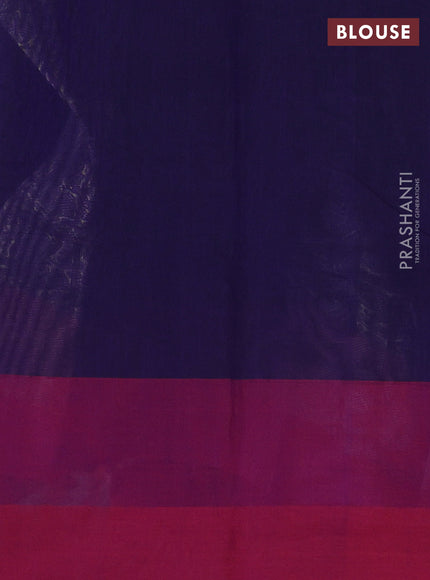 Kanchi cotton saree dark blue and magenta pink with allover vanasingaram thread weaves and temple design simple border