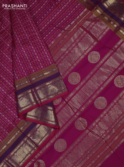 Kanchi cotton saree pink and purple with allover thread checks & 1000 buttas and rettapet thread & zari woven border