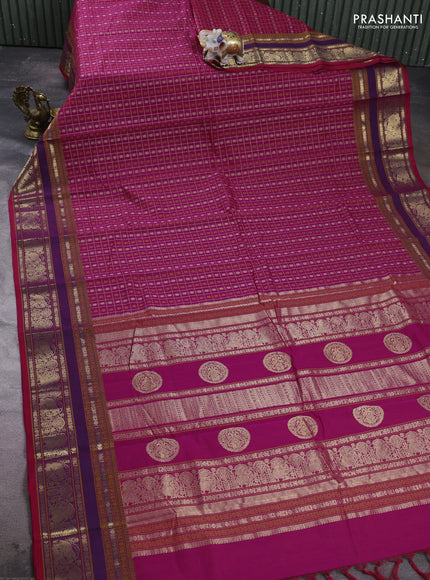 Kanchi cotton saree pink and purple with allover thread checks & 1000 buttas and rettapet thread & zari woven border