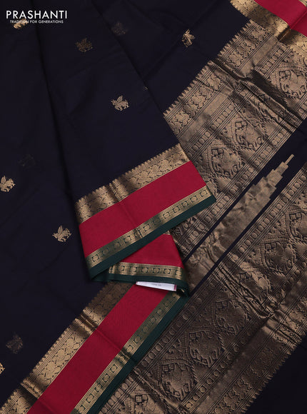 Kanchi cotton saree navy blue and red with zari woven buttas and rettapet zari woven border