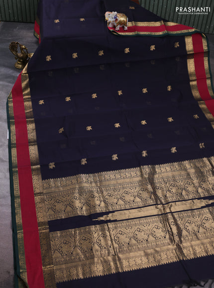 Kanchi cotton saree navy blue and red with zari woven buttas and rettapet zari woven border