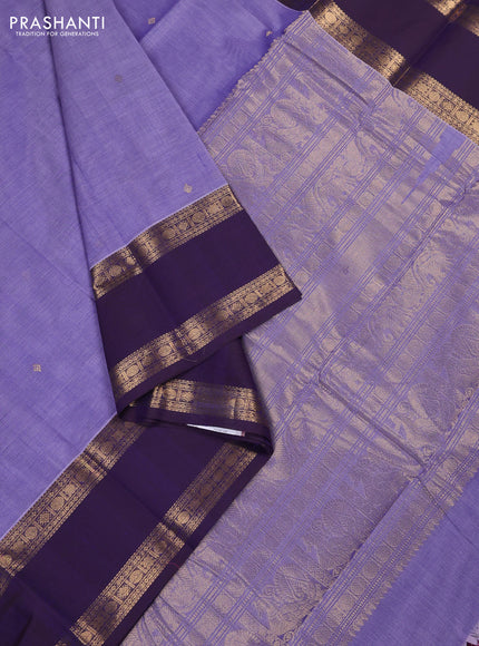 Kanchi cotton saree lavender and deep violet with zari woven buttas and rettapet zari woven border