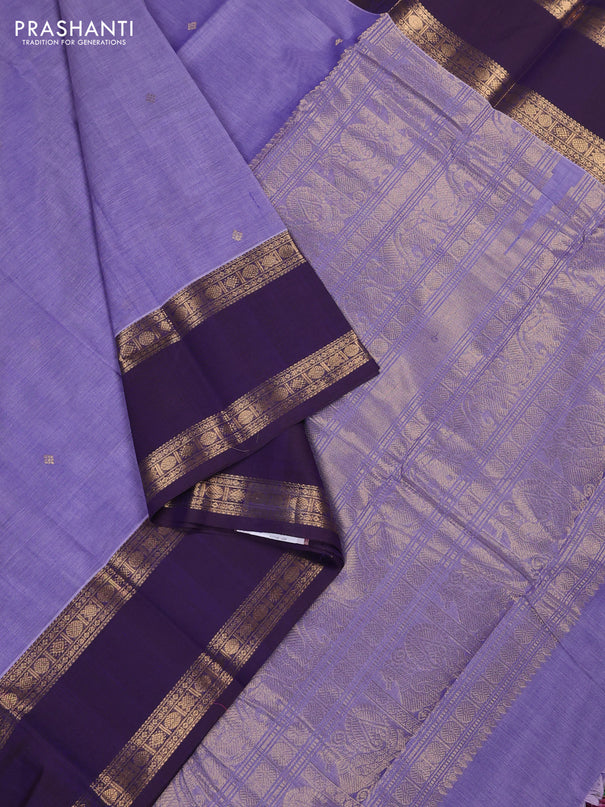 Kanchi cotton saree lavender and deep violet with zari woven buttas and rettapet zari woven border