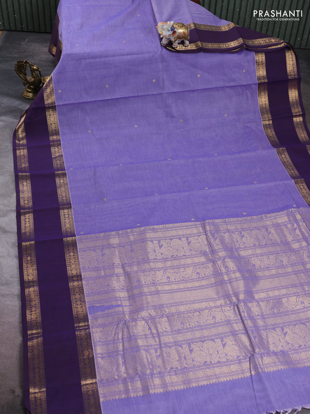 Kanchi cotton saree lavender and deep violet with zari woven buttas and rettapet zari woven border