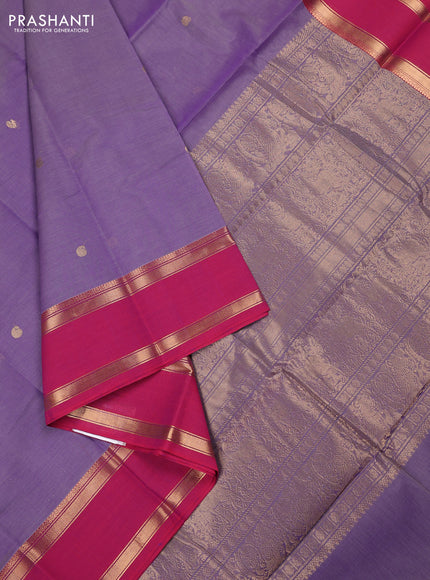 Kanchi cotton saree lavender and pink with zari woven buttas and rettapet zari woven border