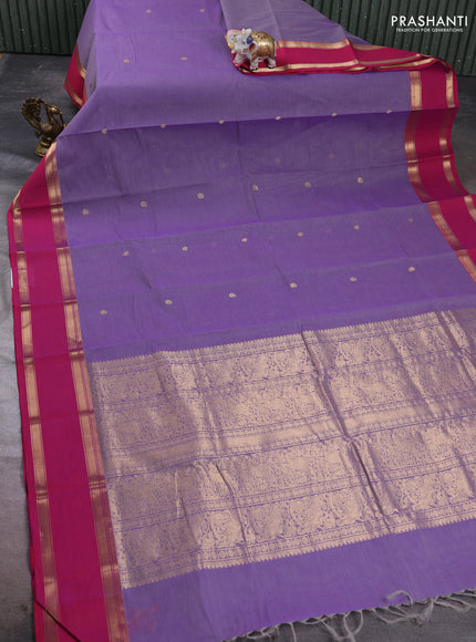 Kanchi cotton saree lavender and pink with zari woven buttas and rettapet zari woven border