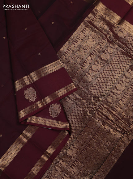 Kanchi cotton saree deep maroon with zari woven buttas and rettapet zari woven butta border