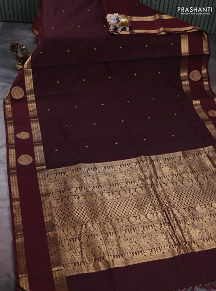 Kanchi cotton saree deep maroon with zari woven buttas and rettapet zari woven butta border