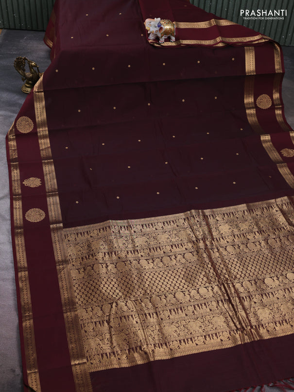 Kanchi cotton saree deep maroon with zari woven buttas and rettapet zari woven butta border