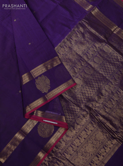 Kanchi cotton saree purple and pink with zari woven buttas and rettapet zari woven border