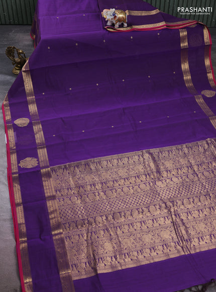 Kanchi cotton saree purple and pink with zari woven buttas and rettapet zari woven border