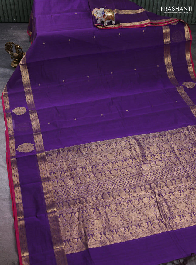 Kanchi cotton saree purple and pink with zari woven buttas and rettapet zari woven border