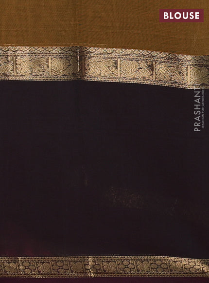 Kanchi cotton saree dark mustard and dual shade of bottle green with allover thread checks & buttas and long rettapet zari woven border