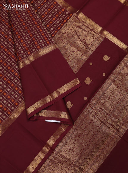 Kanchi cotton saree deep maroon with allover thread checks & buttas and long rettapet zari woven border