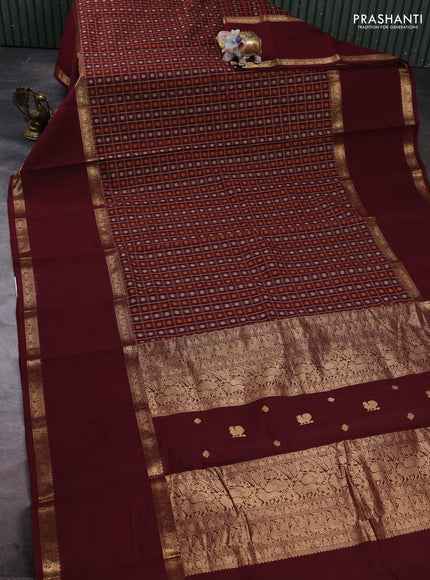 Kanchi cotton saree deep maroon with allover thread checks & buttas and long rettapet zari woven border