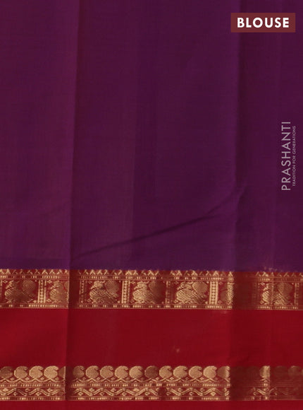 Kanchi cotton saree purple and red with allover thread woven checked pattern and rettapet zari woven border