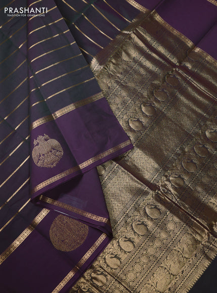 Kanchi cotton saree dual shade of greenish purple and purple with allover veldhari zari weaves and rettapet zari woven border